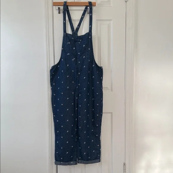 Aerie Denim Floral Romper Overall | 100% Cotton | Women’s L - Picture 2 of 11